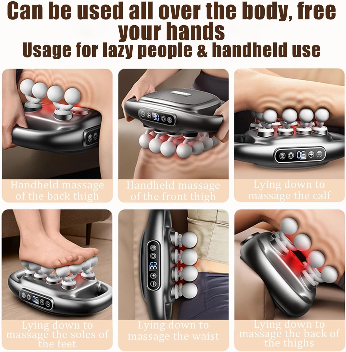 Pameza Massager, 16/8 Head Massage Gun Deep Tissue, 30 Gears, 3 Modes, 48kg Striking Force, Suitable for Deep Tissue Any Part of The Body (Black-16 Head)