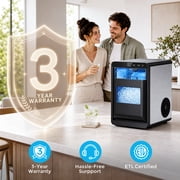 Snowyermine Nugget Ice Maker Countertop, 44 lbs per Day, Soft, Chewable Sonic-Style Pebble Ice, One-Touch Self-Cleaning, Stainless Steel, Black, for Home, Kitchen, Office, RV and Camping