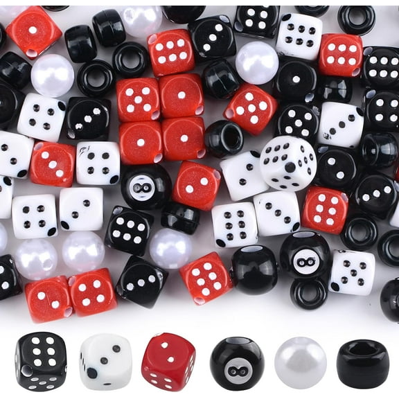 Acrylic Dice Beads Kits 10mm Bulk Dice Cube Beads Loose Fun Beads for Necklace Keychain Bracelets Making Lanyard DIY Handicrafts