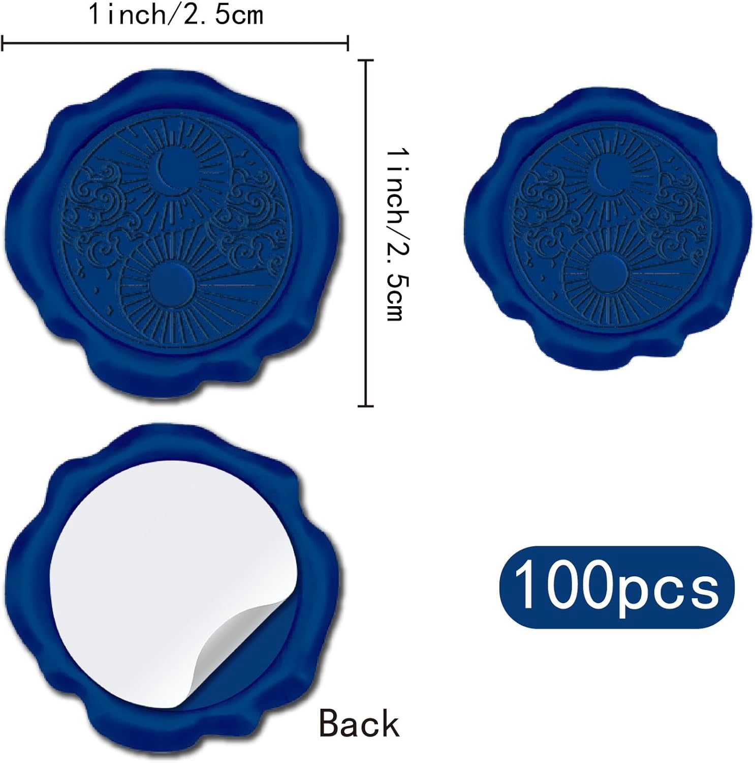 100pcs Sun Wax Seal Stickers Blue Adhesive Envelope Sealing Stickers Cloud Moon Decoration Stickers for Invitation Envelope Decor Birthday Party Craft Scrapbook DIY 1box