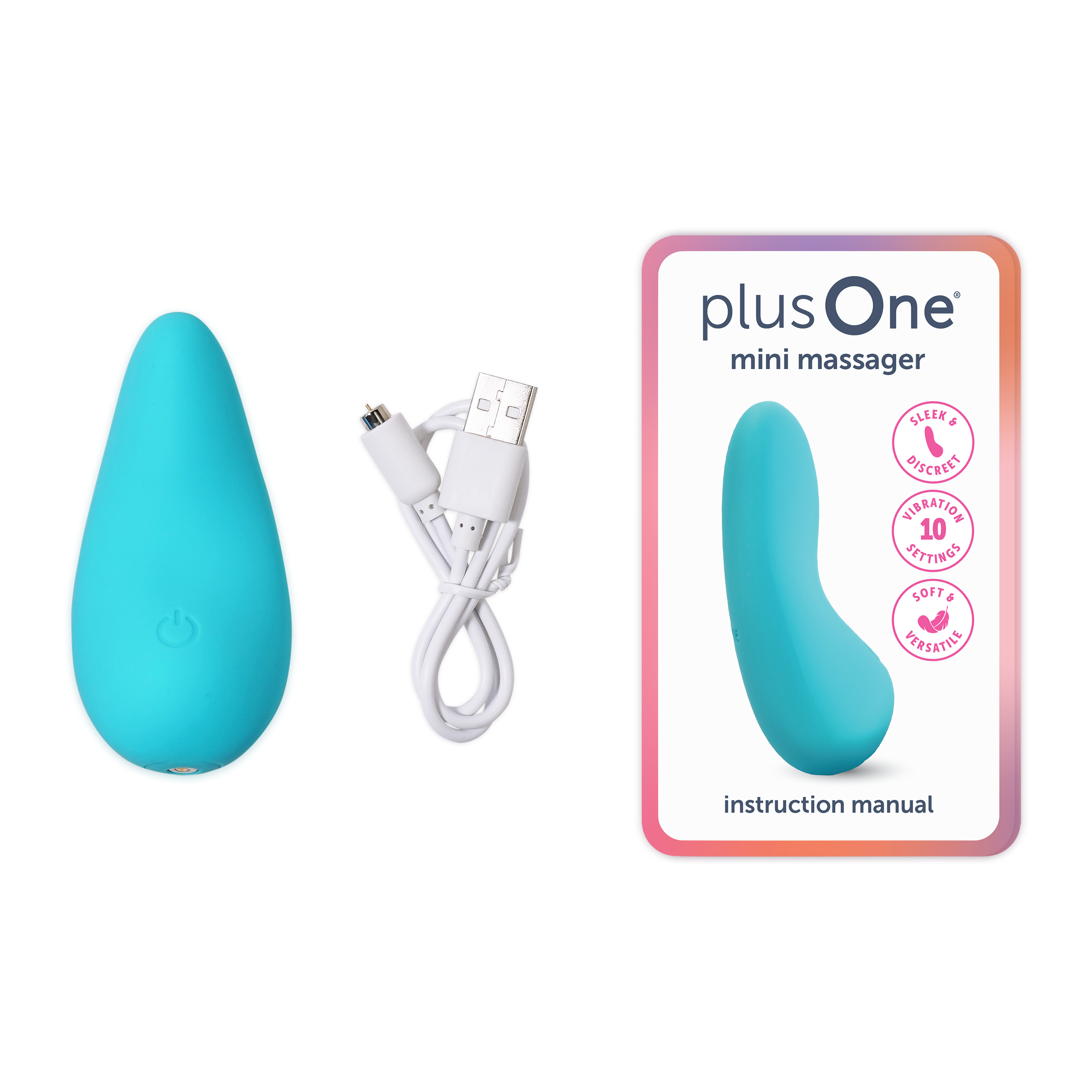 plusOne Vibrating Mini Soft Touch Massager, 10 Vibration Settings, Waterproof