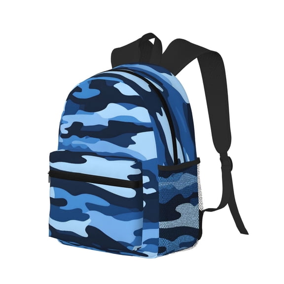 Casual Backpack Water Resistant Lightweight Daypack For Work Travel Hiking Camping Laptop Compartment & Side Mesh Pockets Vector Camouflage Pattern Blue_1