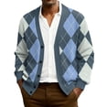 thumbnail image 3 of yuCgh Men's Ribbed Knit Cardigan, Long Sleeve Plaid Print Open Front Jacket, Lightweight Sweater Coat for Fall Layering & Casual Chic Style,Blue,3XL, 3 of 8
