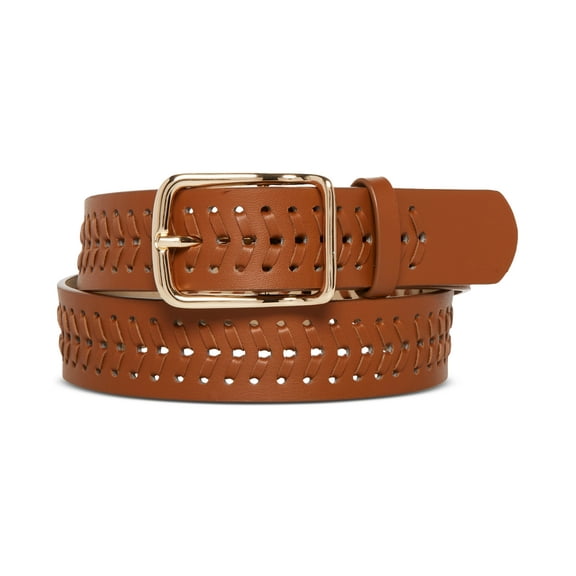 Steve Madden Women’s Whipstitch Faux-Leather Belt – Cognac, Large