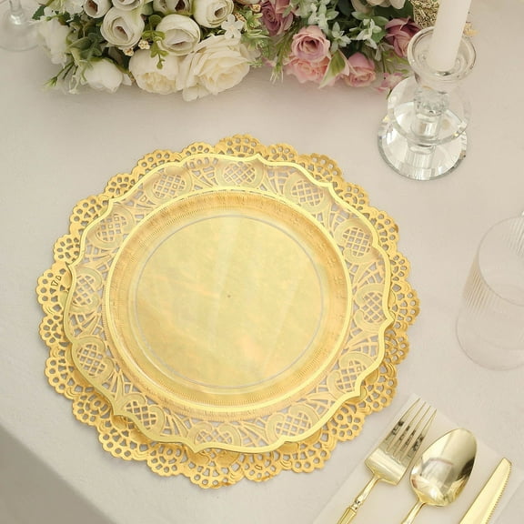 BalsaCircle 50 Gold 12" Round Disposable Paper Doilies PLacemats Lace Trim