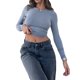thumbnail image 3 of Mujeres de manga larga Camisetas ajustadas Crewneck Color sólido Athletic Slim Fit Outwear para correr Yoga Base Tees Nituyy Negro, azul, rosa, blanco. Top peplum de manga larga, 3 of 5