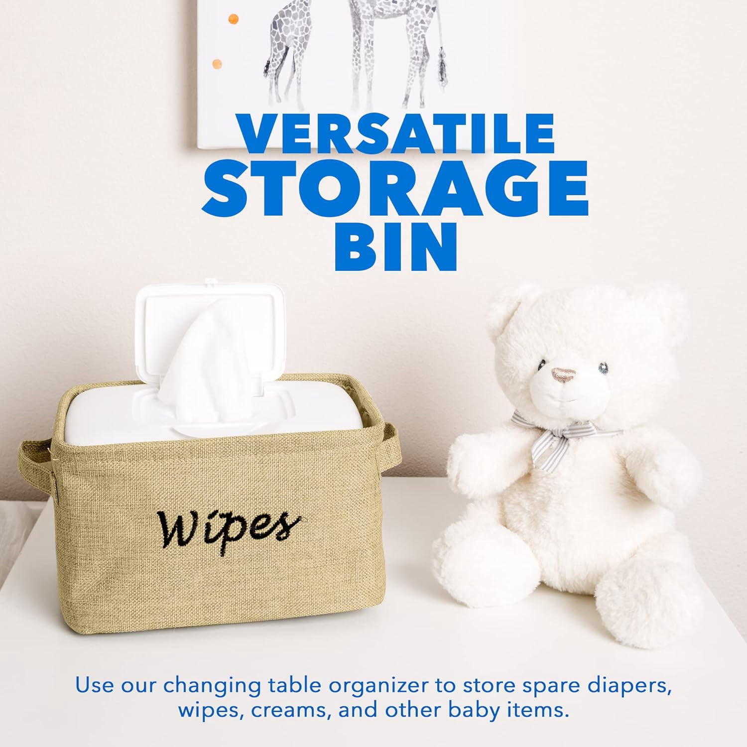 - Baskets for Organizing Wipes and Newborn Essentials, Diaper and Wipes Organizer, Embroidered Baby Shower Gifts for Moms, Linen Basket with Handle, 9 x 6 x 5.5 Inches, Natural