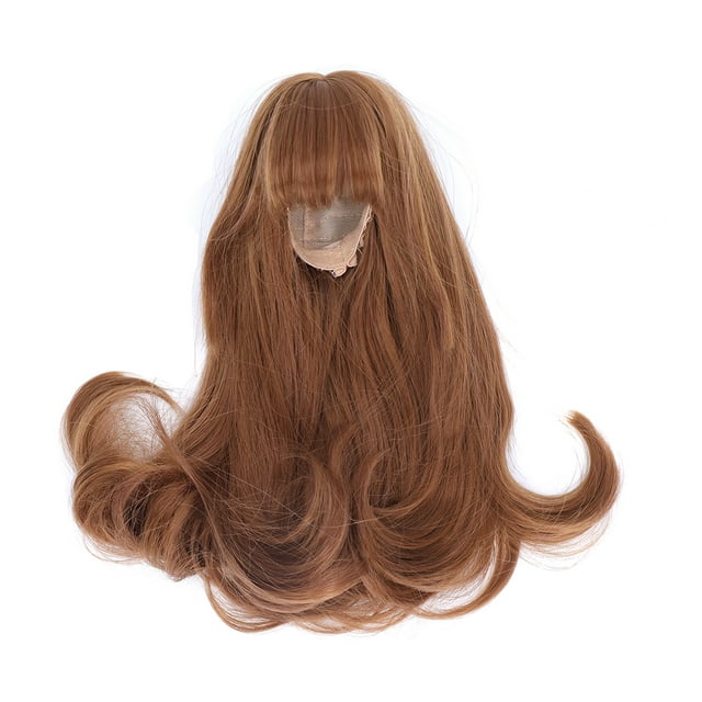 Peluca de cabeza de muñeca de juguete, tela de malla, flequillo romo, pelo largo falso para modelado de muñecas de simulación DIY, marrón claro