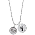 thumbnail image 1 of Delight Jewelry Silvertone Fleur di Lis - Round Seal Silvertone Script Initial Disc - L - Charm Necklace, 20"+3", 1 of 4