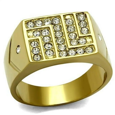 Alamode TK2311-13 Men IP Gold Stainless Steel Ring with Top Grade Crystal in Clear - Size 13