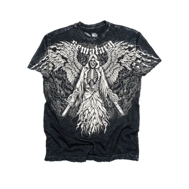 Y2K Harajuku Été Style Gothique Imprimé Coton Lavé Col Rond T-shirt Ample pour Hommes Mode Rue Décontracté Manches Courtes JIANGLANG
