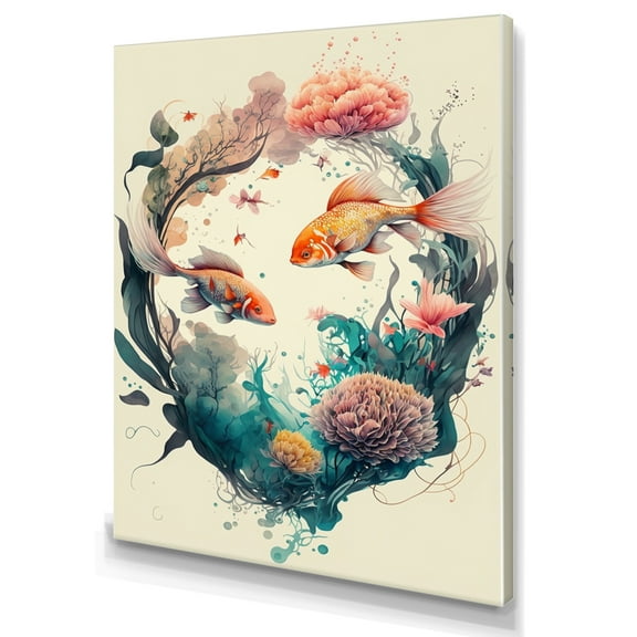 Designart Cute Fish Floral Art II Canvas Wall Art