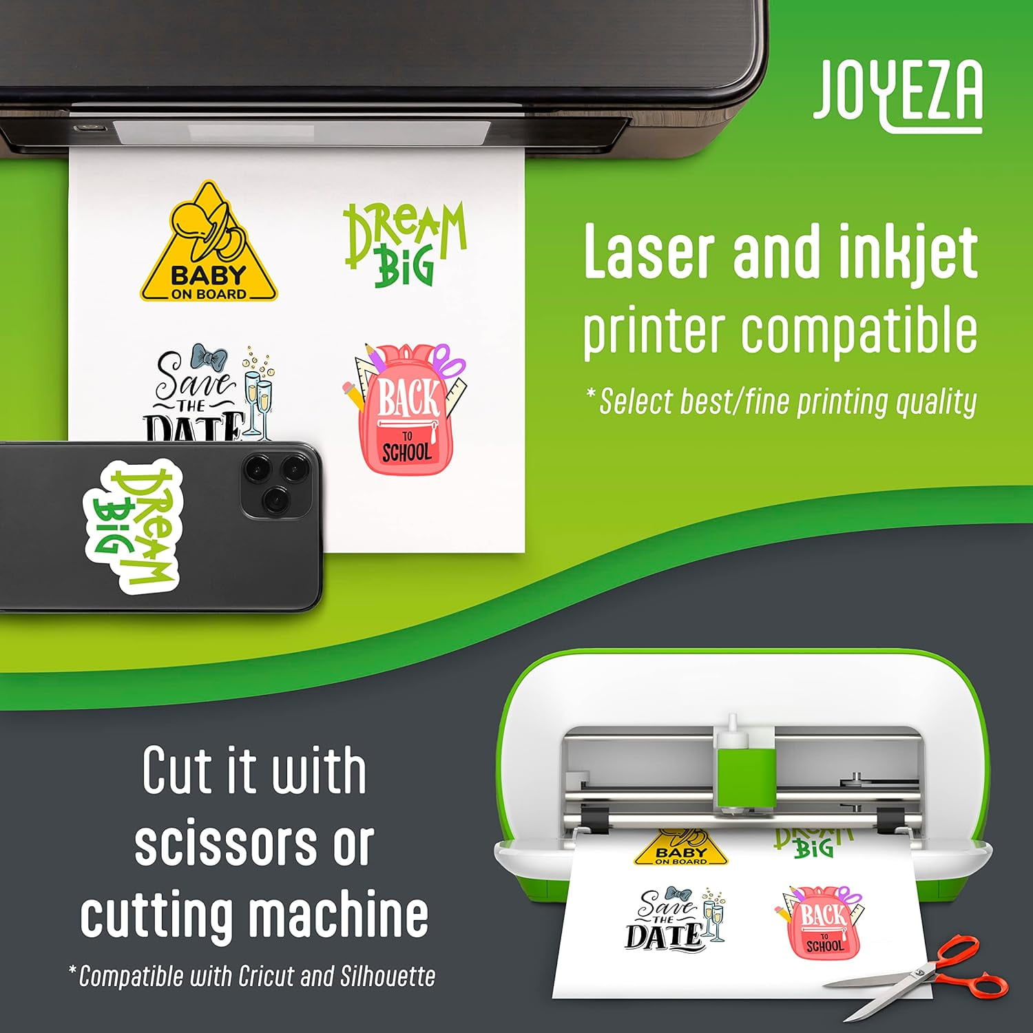JOYEZA Inkjet Printable Vinyl Sticker Paper, 8.5 x 11 in, White, 80 Sheets