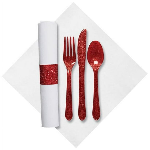 Caterwrap Red Glitz FashnPoint Napkin Wrapped Cutlery 50 Per Pack