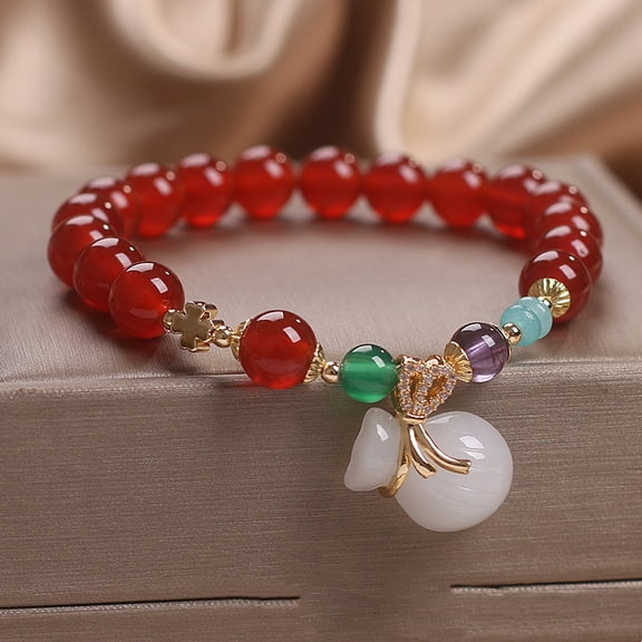 Ethnic Style Money Drawing And Luck Changing Red Agate Beaded Bracelet