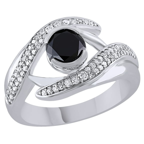AFFY Black & White Natural Diamond Whirlwindpass Ring in 10k White Gold