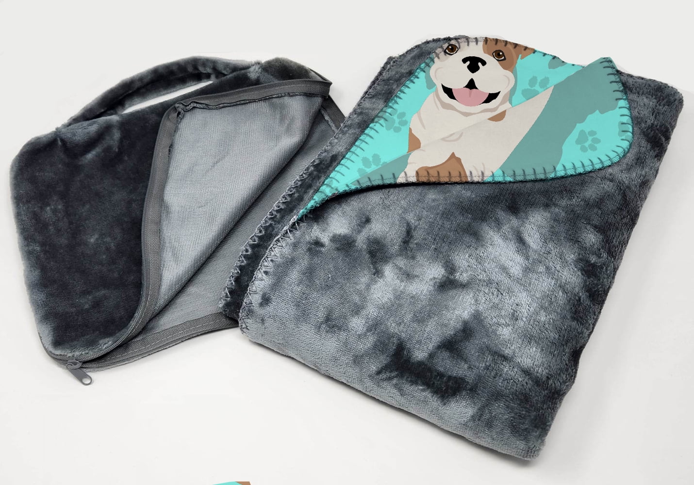 Carolines Treasures MLM1014TBLT 58 x 36 in. Blue Piebald English Bulldog Soft Travel Blanket with Bag
