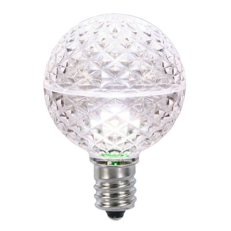 

Vickerman G50 LED Pure White Faceted Replacement Bulb E17/C9 Nickel Base .45 Watts Dimmable 10 Bulbs per Pack