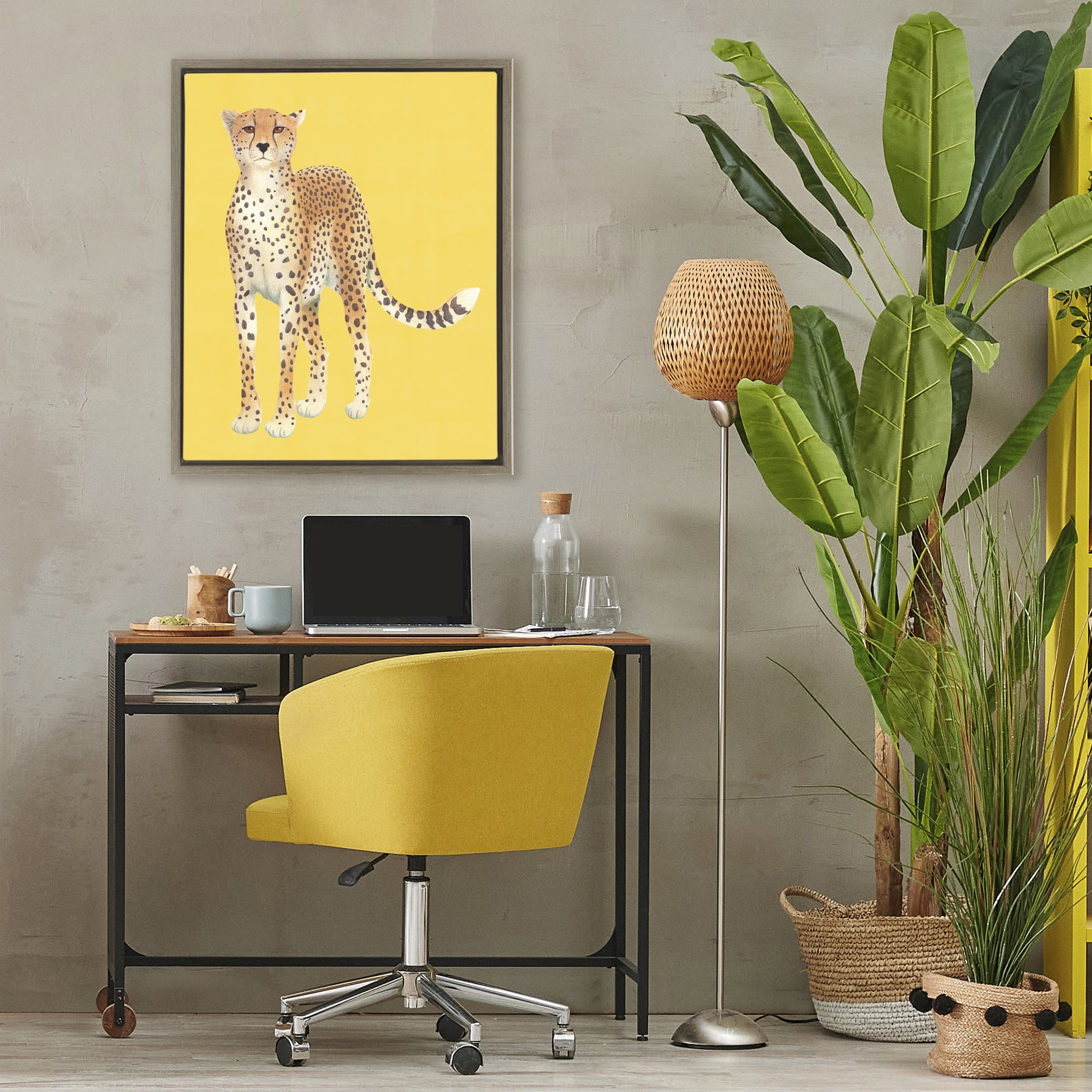 Stupell Industries Exotic Cheetah over Yellow Brown Framed Floater Canvas Wall Art, design by Karolina Sato