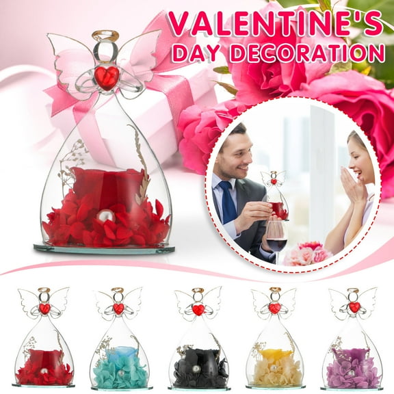 Preserved Flower Rose Gifts in Glass Angel Figurines, Birthday Gifts for Women Mom, Angel Rose Gifts for Her, Mom Gifts from Daughter, Artificial Rose Gifts for Grandma Wife