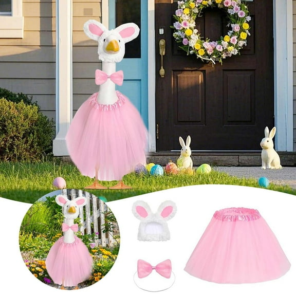Easter Bunny Goose Outfit Porch Goose Clothes Tutu Skirt for 23" Lawn Outdoor Garden Yard Patio Statue Decor