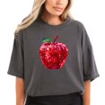 thumbnail image 2 of Red Disco Apple Shirt for Women & Teens Faux Glitter Teacher Tee, Pepper Shirt, L, 2 of 5