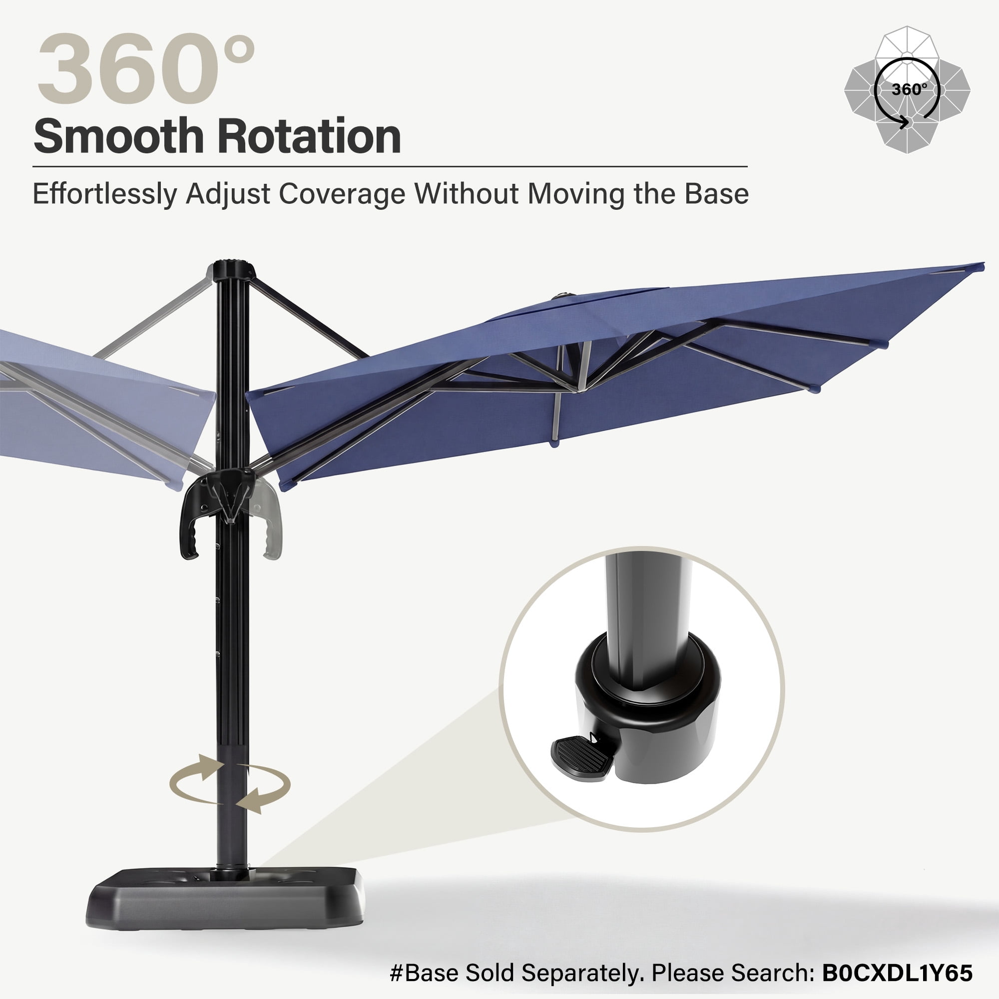KAMEROUT Outdoor Patio Umbrella with Base Included, 9 Feet Large Cantilever Windproof Offset Umbrella with 360-degree Rotation for Backyard, Pool, Lawn, Deck, Navy Blue