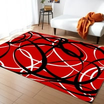 Area Rug 4'x6' Red Black White Modern Abstract Art Lines Washable Area Rugs Non Shedding Floor Carpet Rubber Backing Non-Slip Indoor Mats for Living Room Bedroom Kitchen