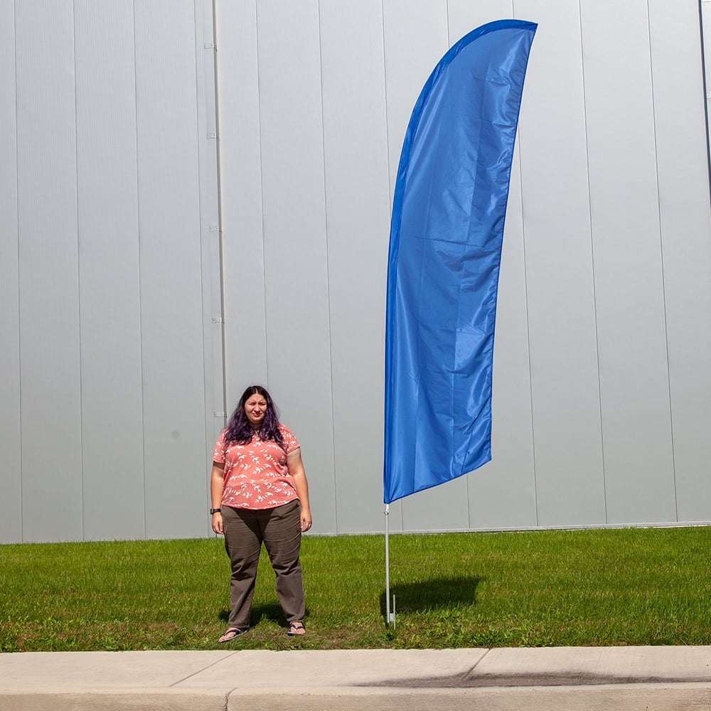 Vispronet Solid Medium Blue Feather Flag, 2.6ft x 11.2ft Swooper Flag, Flag Only