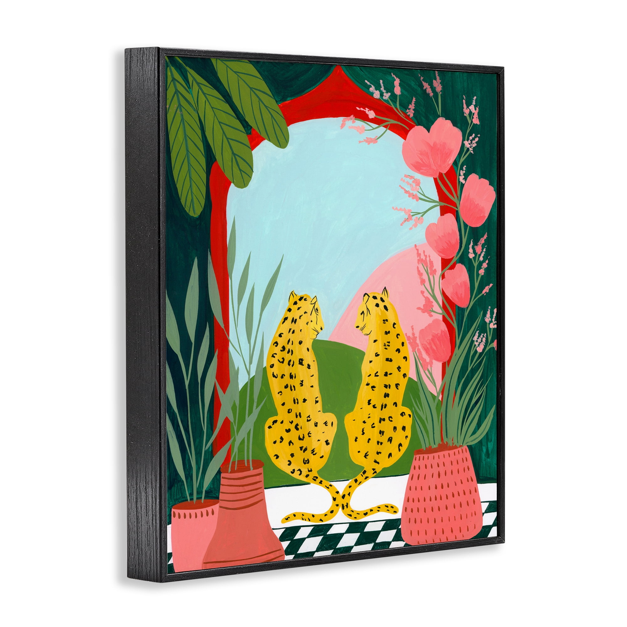 Twin Leopard & Plants Black Framed Giclee Art, design by Nabeela Rumi