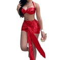 thumbnail image 2 of Two Piece Skirt Set Solid Strappy Cropped Top Metallic Finish Stretchy Skirt Nightclub Suit Summer Outfits for Women 2025 Red S, 2 of 6
