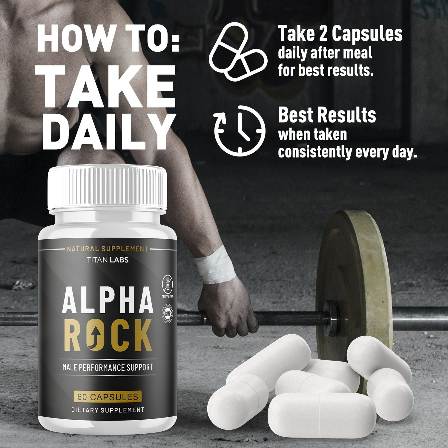 Alpha Rock Advanced Formula Natural Supplement Pills for Max Strength AlphaRock 120 Capsules