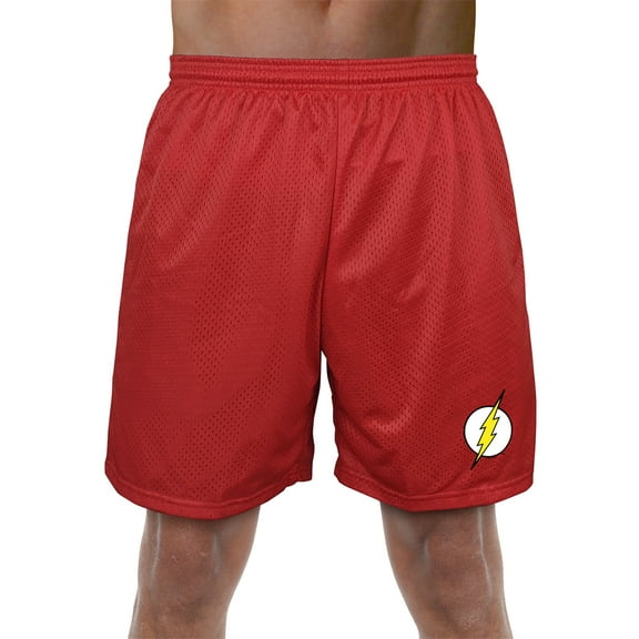 The Flash Lightning Bolt Logo Mens Lined Mesh Shorts, Red, Medium