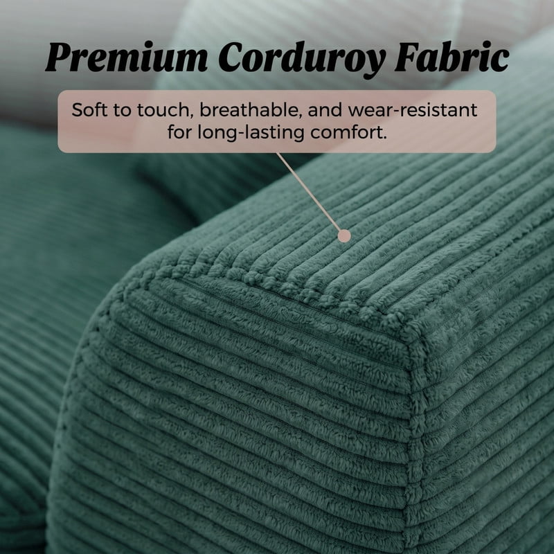 Gewnee Loveseat Sofa, Modular Cloud Couch, Corduroy 2 Seater Sofa with Removable Covers, No Assembly Required,Green