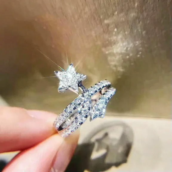 K-KED Luxury Women 925 Silver Star Rings Gifts Cubic Zirconia Delicate Jewelry Size 6-10-7-Silver
