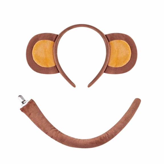 Cute Animal Hair Accessories Monkey Ears Headband and Tail for Masquerade