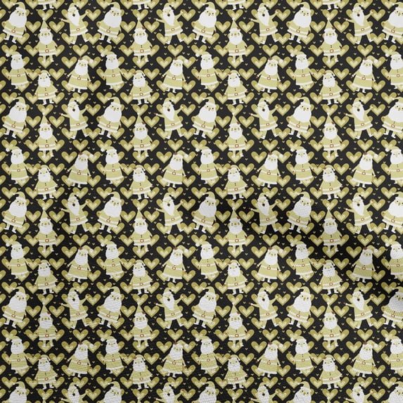 oneOone Cotton Cambric Black Fabric Santa Claus With Hearts Craft Projects Decor Fabric Printed By The Yard 56 Inch Wide