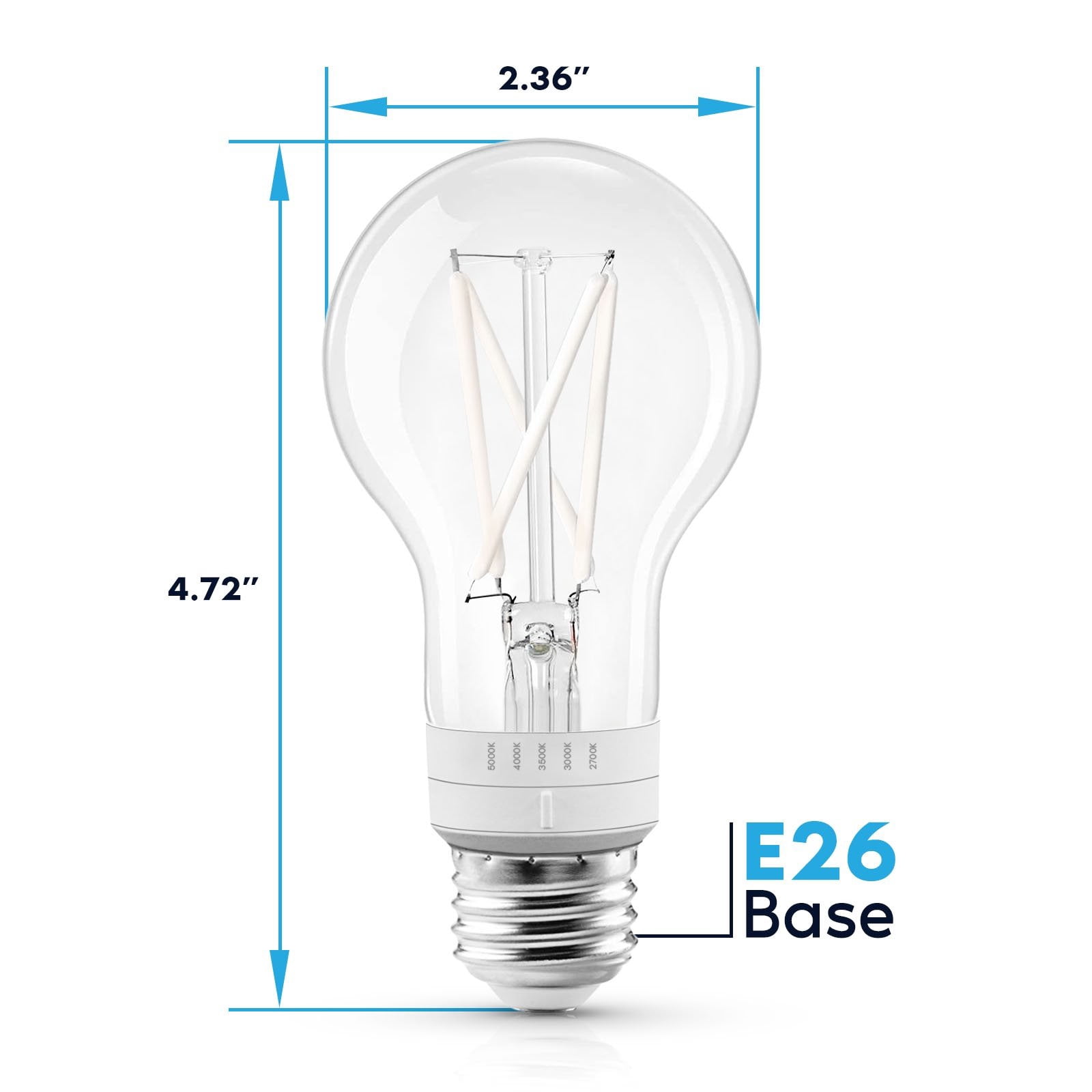 Luxrite Vintage A19 LED Light Bulb 7W=60W 5CCT Dimmable 800 Lumens Standard LED Edison Bulb UL Listed E26 Base 12-Pack