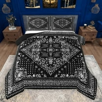 Manfei Exotic Style Flowers Queen Comforter Set,Rustic Damask Print Bedding Sets,Black White Bedding Comforter Set For Kids,Ultra Soft Home Decor Reversible,3 Pieces