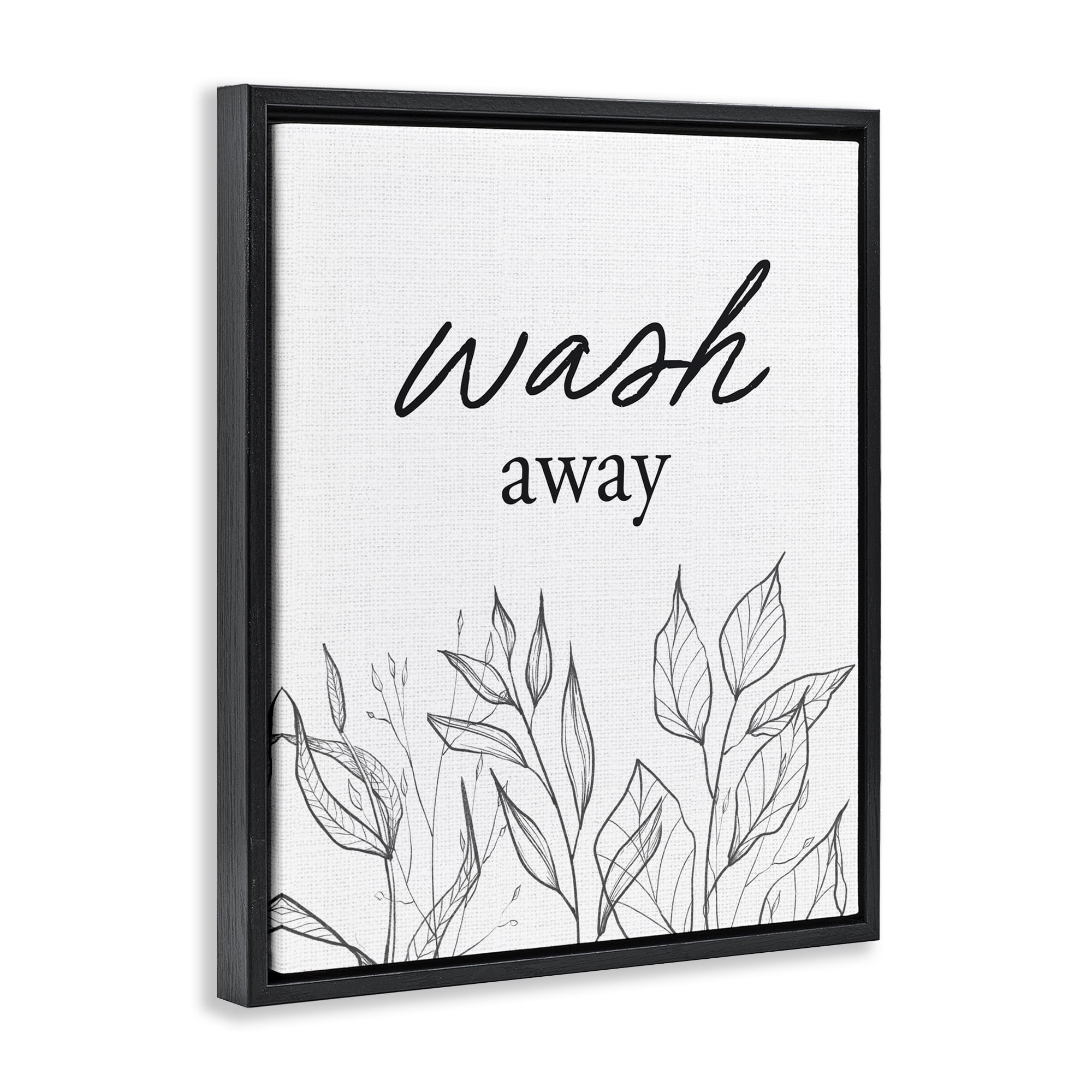 Minimalist Leaves Wash Away Black Framed Floater Canvas Wall Art, design by Lettered and Lined