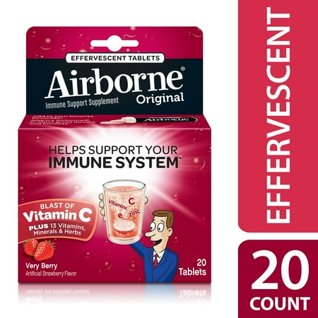 Airborne Vitamin C Tablets, Very Berry, 1000mg - 20 Effervescent (Airbourne The Very Best)