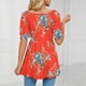thumbnail image 4 of Camiseta con cuello en V para mujer, mangas abullonadas, camiseta con estampado suave y cómodo para compras diarias, 4 of 6