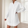 thumbnail image 2 of Casual Loose Fit Long Sleeve Shirt Pure Color Lapel Blouse Versatile Wear Elegant Basic, 2 of 6