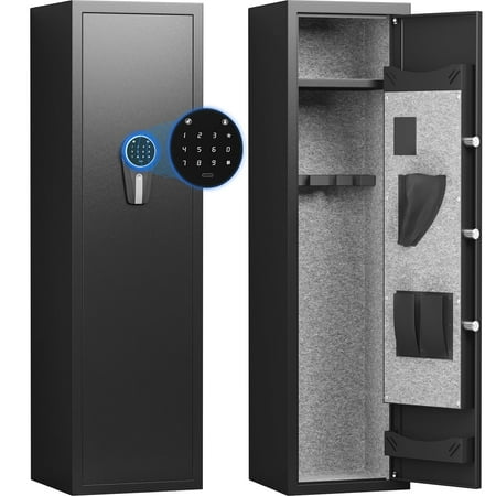 Gun Safe 3-5 Larger and Deeper Gun Safe for Pistols Quick Access Gun Safe with Silent Mode and Alarm System Gun Cabinet with Removable Shelf and Adjustable Gun Slots