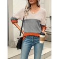 thumbnail image 5 of Women autumn/winter sweater casual long sleeve rib knitted pullover v-neck lightweight pullover sweater top, 5 of 5