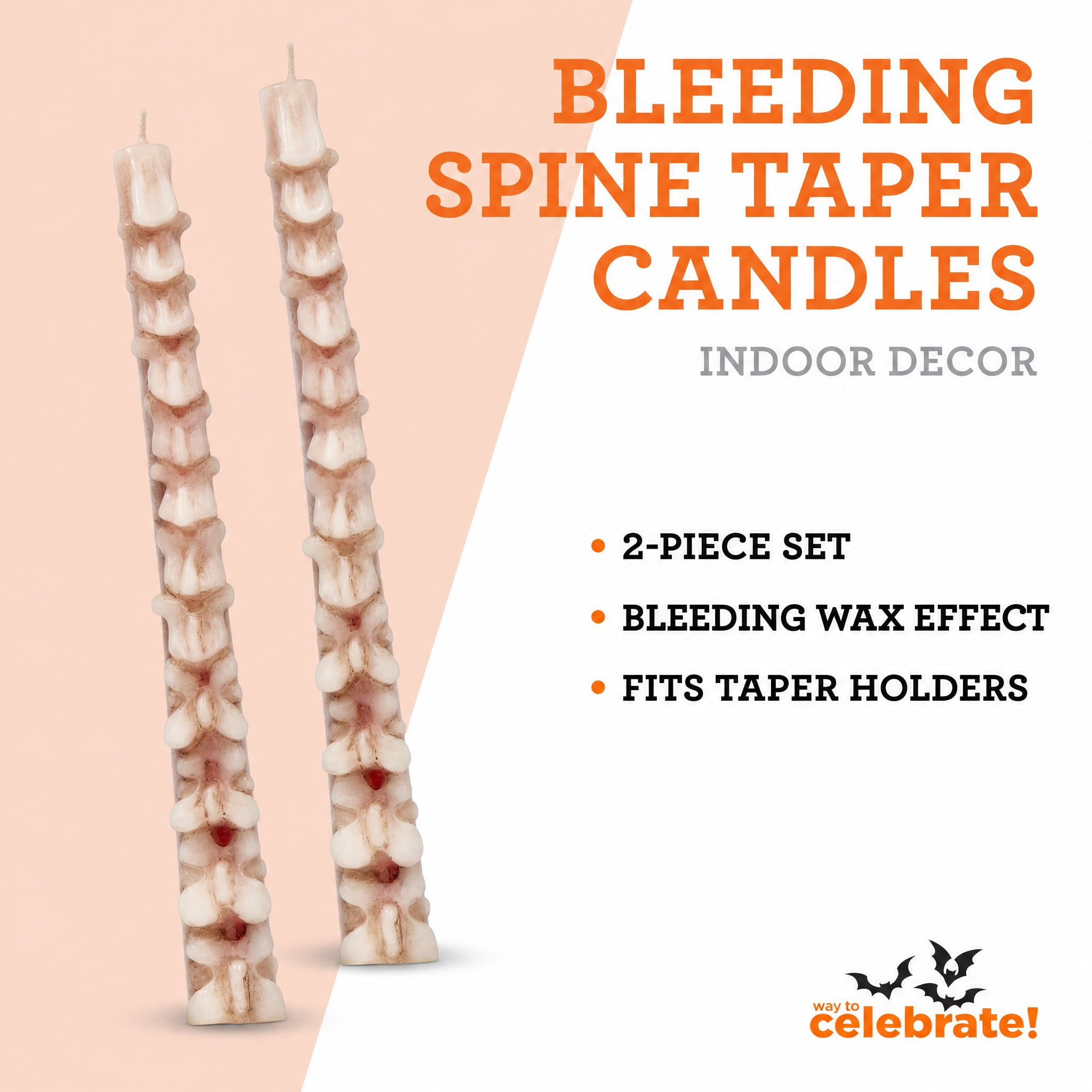 Bleeding Spine Taper Candles, 10", 2 Pieces, Halloween by Way To Celebrate