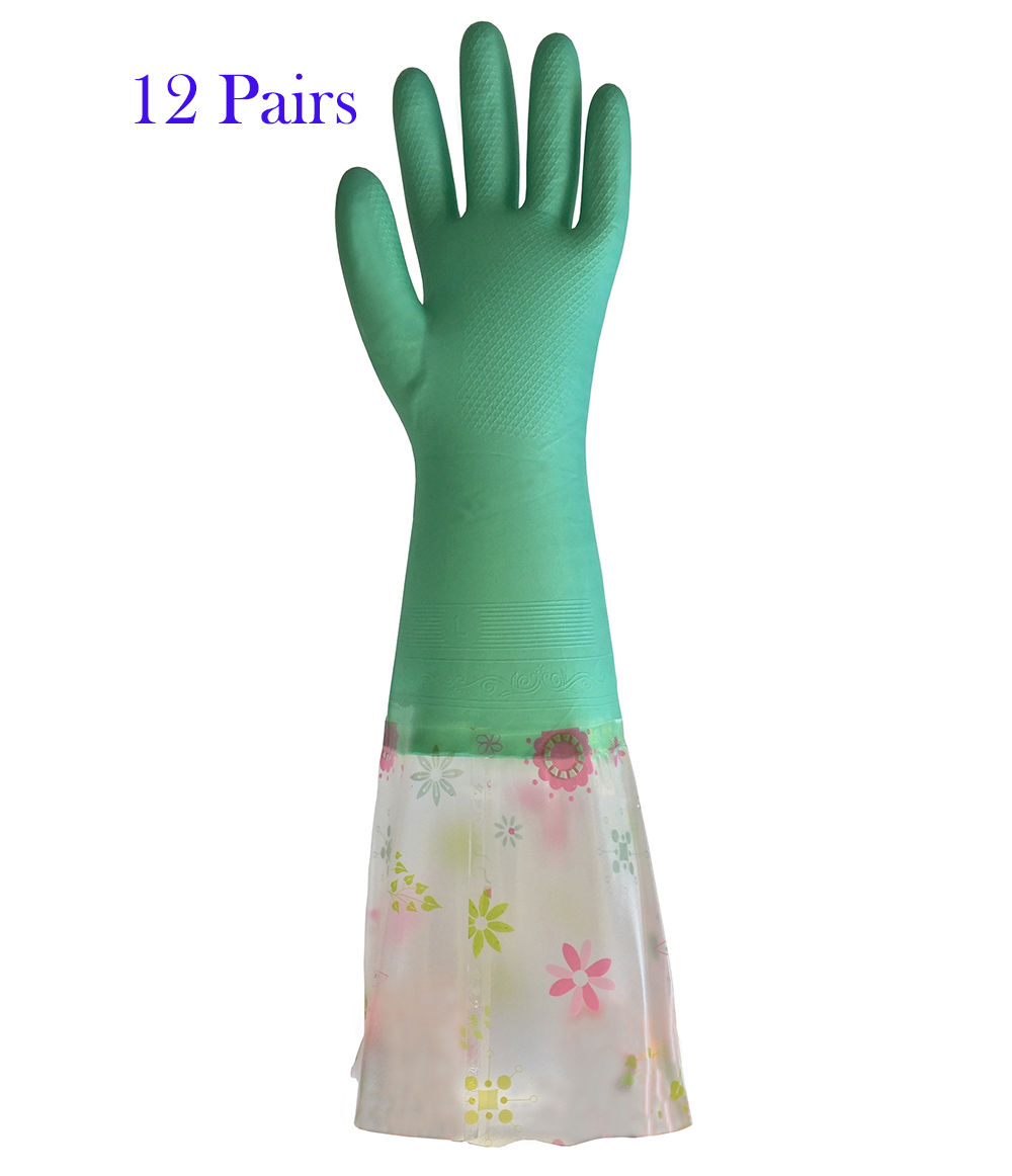 12 Pairs of Household Cleaning Reusable Gloves, Supersoft Latex with