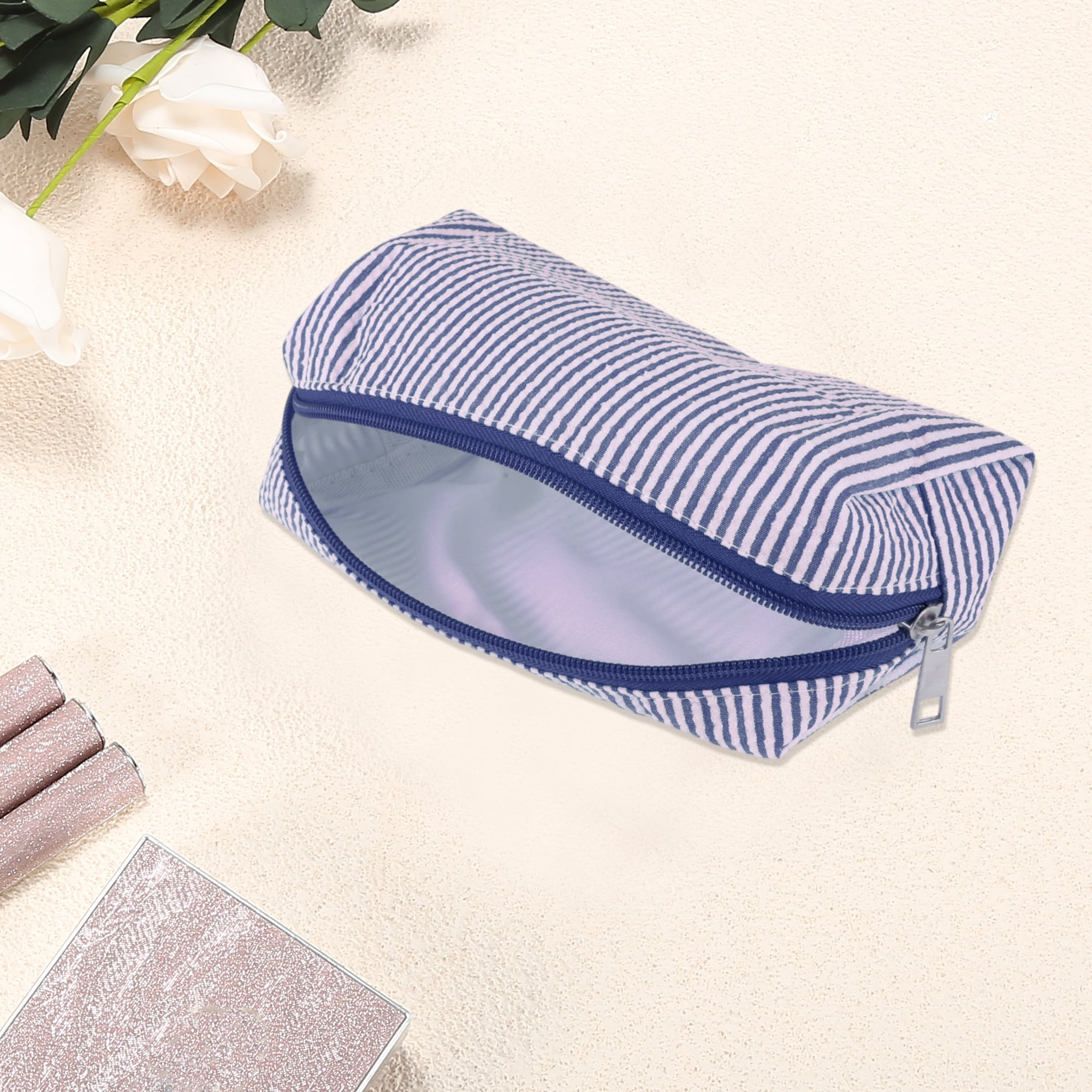 Unique Bargains 1 Pc Lady Portable Rectangle Makeup Bag for Travel Navy