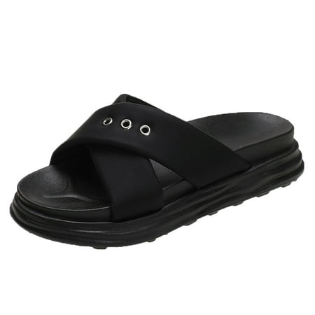 OJSFQUFP Sandals Women Dressy Summer Women Slippers Fashion Fashion Solid Color Simple Comfortable Flat Bottom Thick Bottom Non Slip Casual Shoes Non Slip Slippers Women Black 40