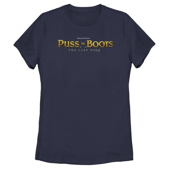 Women's Puss in Boots: The Last Wish Movie Logo  Graphic Tee Navy Blue Small